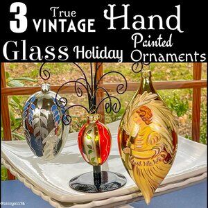 ▪️VTG▪️Collection of 3 OOAK Hand Painted Glass Holiday Christmas Ornaments